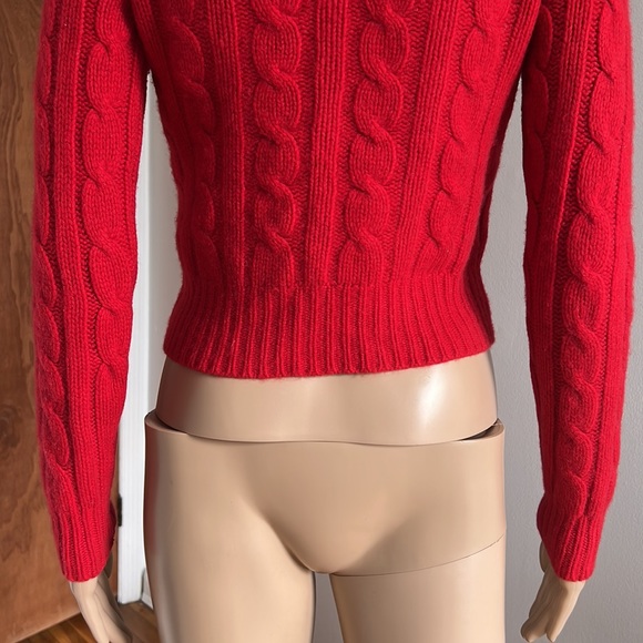 Club Monaco Red Cashmere Cable Knit Turtleneck Cropped Sweater - Picture 7 of 10
